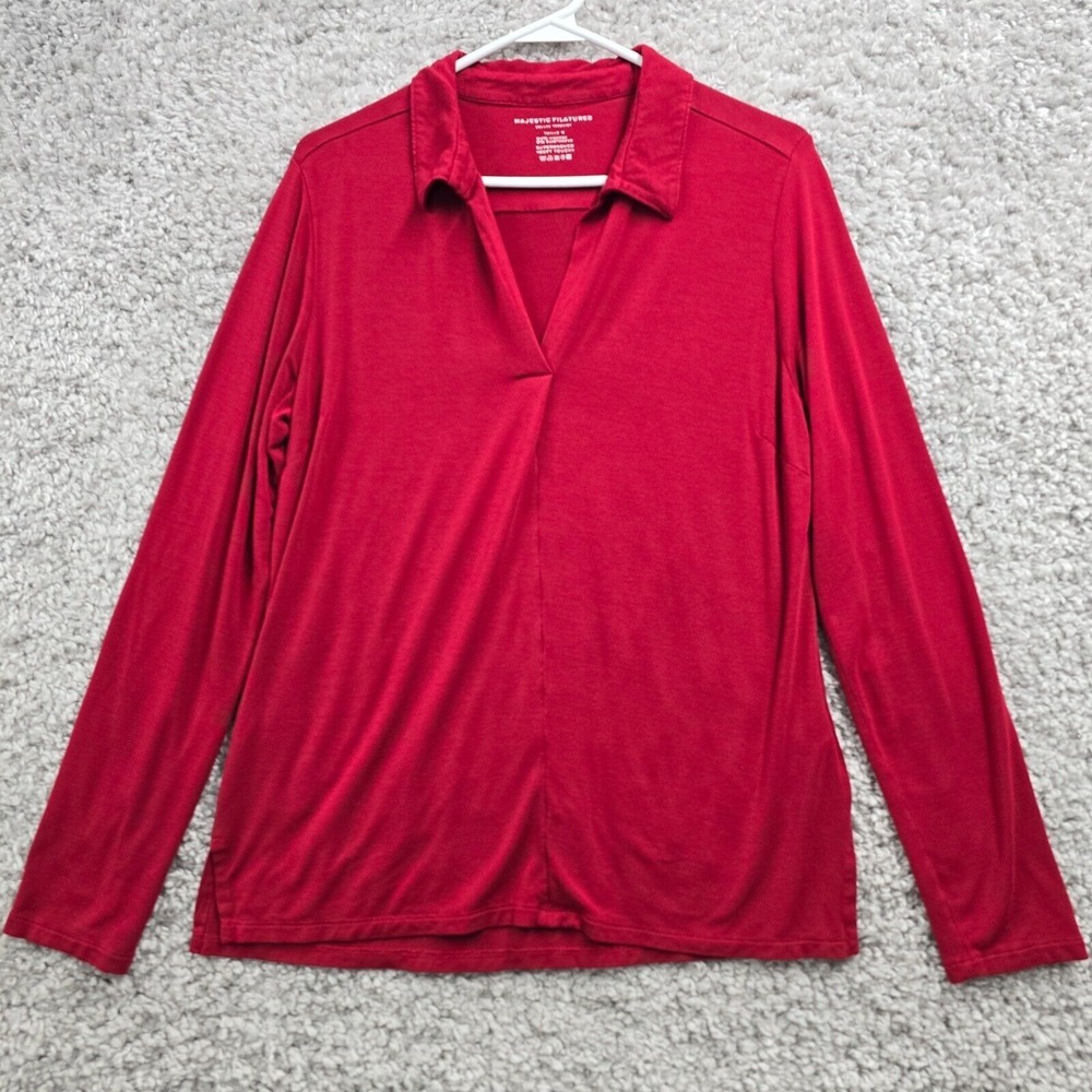 Majestic Filatures Womens Red Stretch Long Sleeve Top‎ Size 4 (Large) Soft Basic